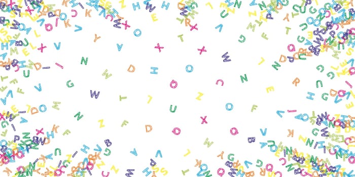 Scattered letters of latin alphabet. Colorful childish floating characters of English language. Foreign languages study concept. Back to school banner .