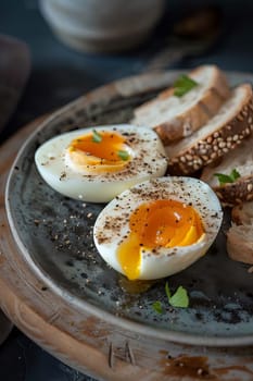 Bread with butter and cheese and boiled egg, food, Generative AI,
