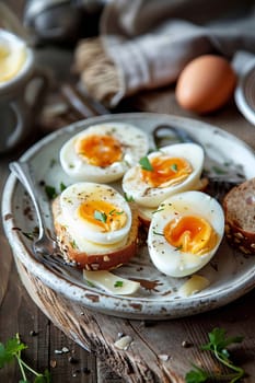 Bread with butter and cheese and boiled egg, food, Generative AI,