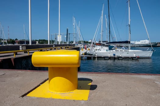 Noblessner, Tallinn, Estonia - June 29, 2024 - Marina with sailboats moored on a finger pier in sunny day