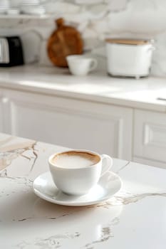 cup of coffee in white kitchen, drink, Generative AI,