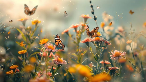 Swallowtail Butterfly on purple flower, nature, Generative AI,