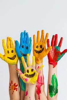 Children's hands in the colors of summer. Selective focus. arts