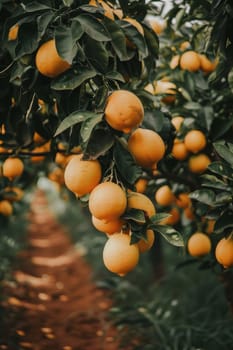Close up of Lemons hanging from a tree in a lemon grove .food Generative AI,