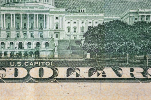 The detailed depiction of the U.S. Capitol Building can be seen on a U.S. dollar bill in a closeup view