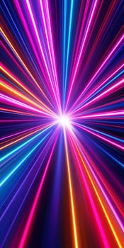 Dynamic neon light beams create an abstract, colorful and energetic motion with radiant glow