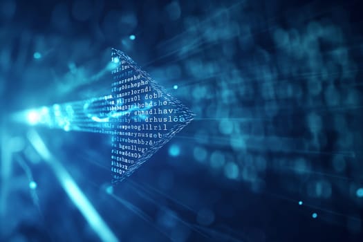Technology arrow with digital binary data abstract network in blue futuristic code cyber light