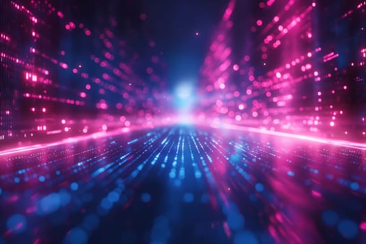 Digital cyber matrix with futuristic neon glow and abstract technology