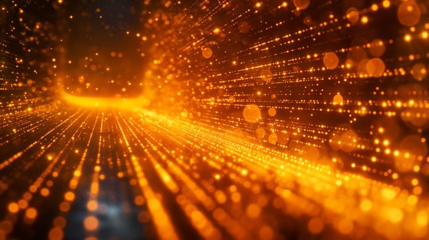 Abstract background with bright digital light and glow, golden bokeh and dynamic energy lines