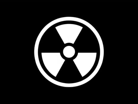 white radioactive hazard symbol on black background.
