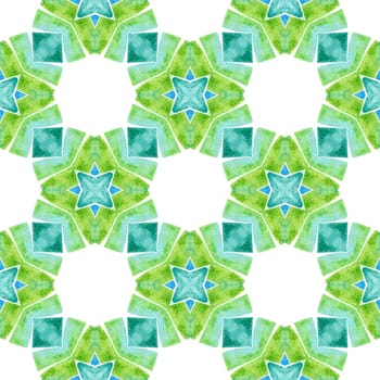 Textile ready adorable print, swimwear fabric, wallpaper, wrapping. Green memorable boho chic summer design. Oriental arabesque hand drawn border. Arabesque hand drawn design.