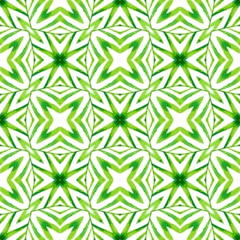 Chevron watercolor pattern. Green amazing boho chic summer design. Textile ready bold print, swimwear fabric, wallpaper, wrapping. Green geometric chevron watercolor border.