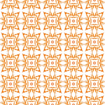Textile ready graceful print, swimwear fabric, wallpaper, wrapping. Orange bewitching boho chic summer design. Hand painted tiled watercolor border. Tiled watercolor background.