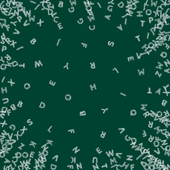 Flying latin letters. Colorful childish scattered charachters of English alphabet. Foreign languages study concept. Back to school banner .