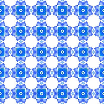 Medallion seamless pattern. Blue fetching boho chic summer design. Watercolor medallion seamless border. Textile ready emotional print, swimwear fabric, wallpaper, wrapping.