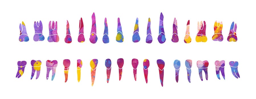 Dental Row. Colorful watercolor illustration isolated