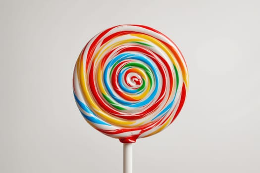 A red and white swirled lollipop with a classic peppermint look, perfect for a sweet treat.