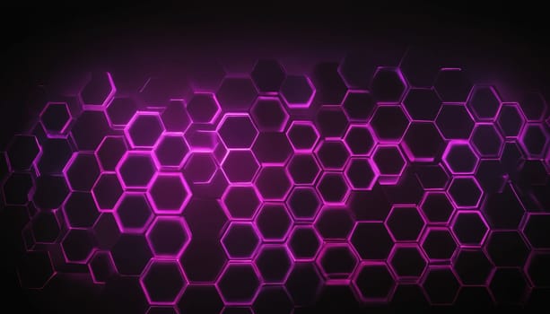 This image showcases a close-up of a repeating hexagonal pattern that illuminates with a vibrant purple glow. T