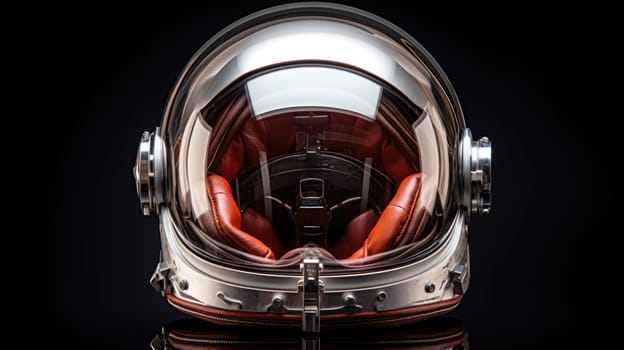 Futuristic astronaut helmet with visor up isolated on grey background.
