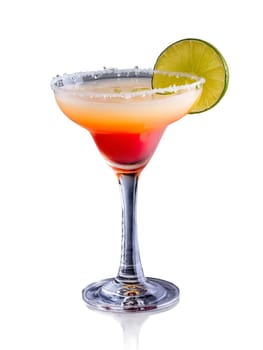 Cuban Daiquiri with slice of lime and cherry in cocktail glass. Drink isolated on transparent background.