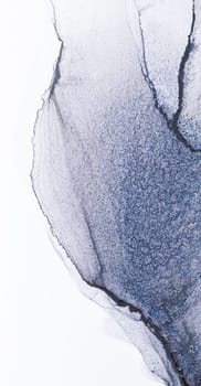 A close-up view of an abstract ink wash painting, showcasing a delicate interplay of blue and white hues. The organic lines and flowing shapes create a sense of movement and depth.