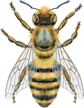 Cute bee. Insect for t-shirt graphics. Watercolor bumblebee illustration