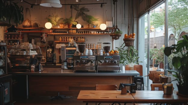 Cozy corner of a stylish coffee house with a welcoming atmosphere