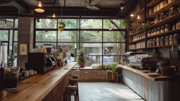Cozy corner of a stylish coffee house with a welcoming atmosphere