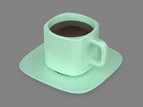 Green porcelain coffee cup with black coffee on a grey background