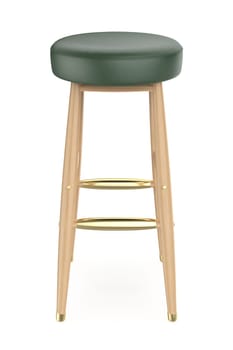 Front view of a wooden bar stool on a white background