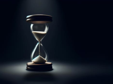 an hourglass on a dark background, copy space.