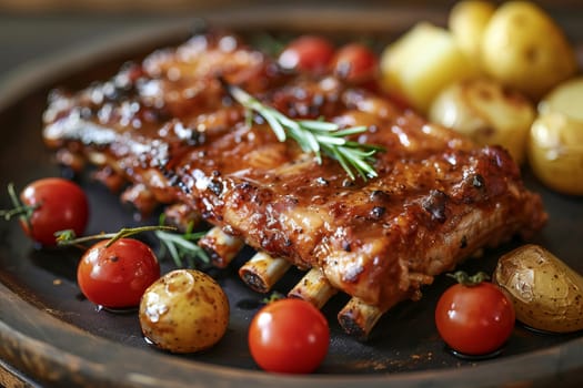 Juicy kebab, served with potatoes in combination with cherry tomatoes.