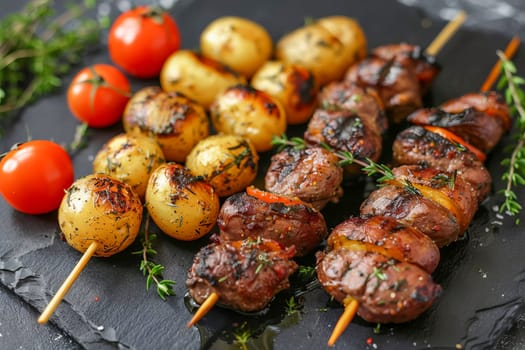 Juicy kebab, served with potatoes in combination with cherry tomatoes.