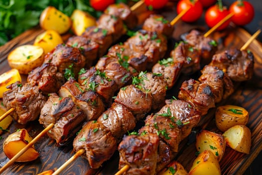 Juicy kebab, served with potatoes in combination with cherry tomatoes.