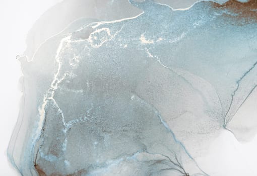 Abstract art in a cool color palette with flowing, swirling lines and shades of blue, gray, and white.