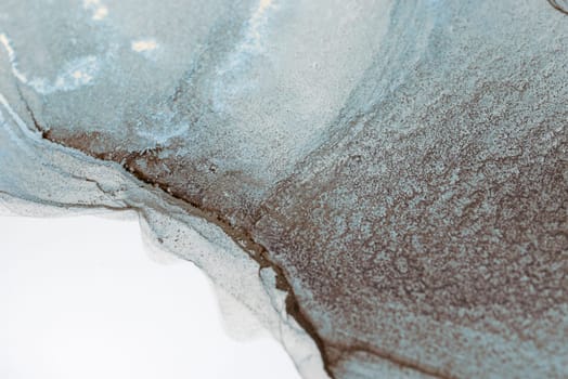 An abstract art piece featuring a swirl of blue and brown ink, creating an organic and textural design.