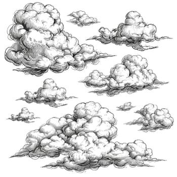 clouds drawn by hand with a pen, in the style of an engraving. Generated AI