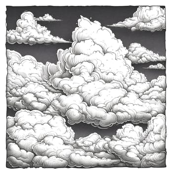 clouds drawn by hand with a pen, in the style of an engraving. Generated AI