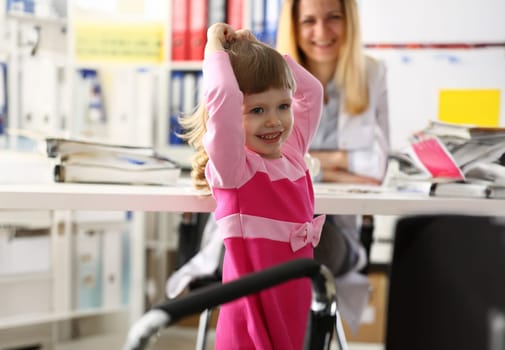 Little happy child at pediatrician reception.