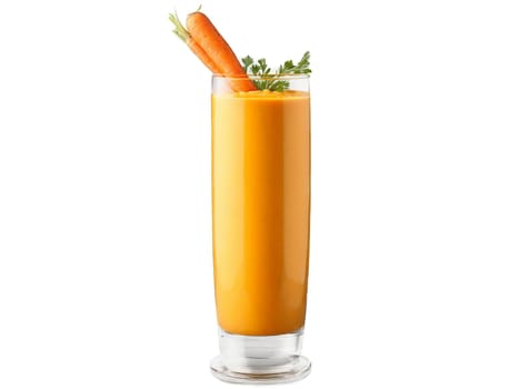 Smoothie bright orange carrot and ginger blend in a sleek transparent glass energizing morning. Food isolated on transparent background.