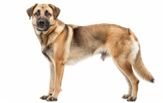 A standing Anatolian Shepherd Dog is captured in profile, showing off its muscular silhouette and dense tan coat. This breed is known for its endurance and protective instinct