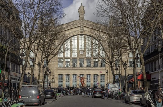 France, Paris - Jan 05, 2024 - Exterior architecture of Gare du Nord (Paris train station). one of six railroad stations in Paris, France. Busiest railway station in Europe, Space for text, Selective focus.