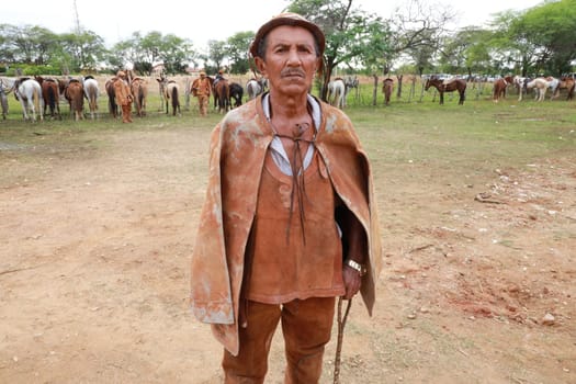 curaca, bahia, brazil - july 7, 2024: Northeastern cowboy takes part in the mass in honor of his profession in the city of Curaca.