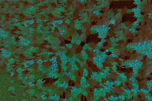 Mosaic spots of pixels in green and brown gradient colors.