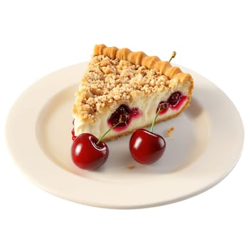Cherry cream cheese coffee cake golden streusel topped slice cherry pie filling ribboning Food and. Food isolated on transparent background.