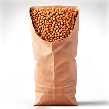 Shopping paper bag packed with iron rich lentils and chickpeas with protein packed legumes overflowing. Food isolated on transparent background.