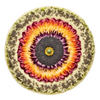Poppy seed mandala a nutty arrangement of poppy seeds with powder dusting and steam rising. Food isolated on transparent background.