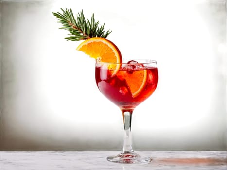 Pomegranate Punch Vibrant red cocktail in a wine glass garnished with a sprig of rosemary. Drink isolated on transparent background.