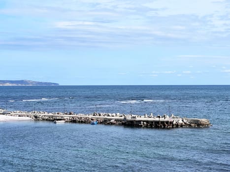 A landscape of the sea view with blue sky and rocks. High quality photo