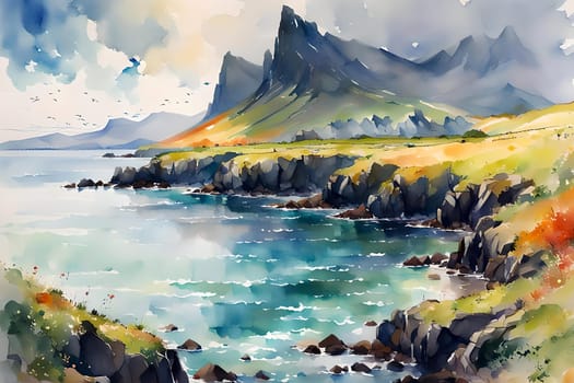 Watercolor picture of the isle of Skye, Scotland